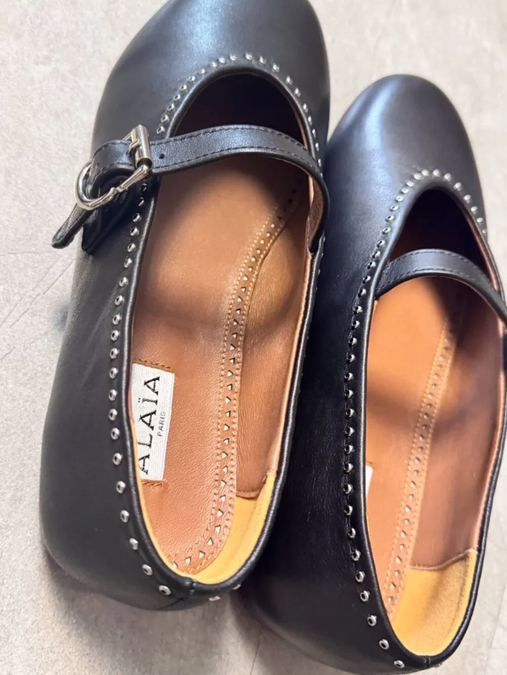 ALAIA Paris Studded Leather Mary Jane Flats Black Size 39